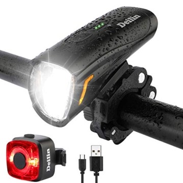 Deilin Upgraded LED Fahrradlicht Set, bis zu 70 Lux Fahrradlampe, StVZO Zugelassen USB Aufladbar Fahrradbeleuchtung, IPX5 Wasserdicht Fahrradlicht Vorne Frontlicht& Rücklicht Set - 1