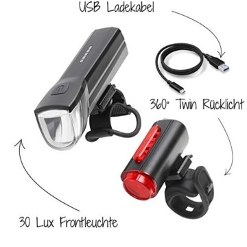 FISCHER LED Beleuchtungsset, mit 360° Bodenleuchte für mehr Sichtbarkeit und Schutz, aufladbare Akkus mit USB - 3
