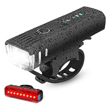 IPSXP Fahrradlicht LED Set - USB Wiederaufladbare Fahrradlichter Fahrradlampe mit Automatischem Lichtsensor - Wasserdicht Frontlicht Rücklicht Fahrradbeleuchtung - 1