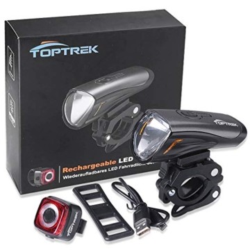 Toptrek Fahrradlicht StVZO Zugelassen, LED Fahrradbeleuchtung Set akku USB Wiederaufladbare OSRAM LED-Licht, umschaltbar zwischen 50/30 Lux, Frontlicht & Rücklicht IPX4 Wasserdicht Fahrradlampe (LF12) - 7