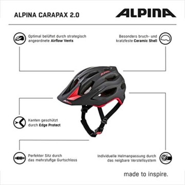 ALPINA CARAPAX 2.0 Fahrradhelm, Unisex – Erwachsene, black-red, 52-57 - 3