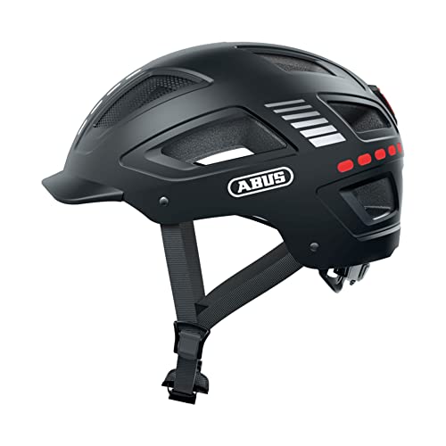 ABUS Fahrradhelm mit Licht - Hyban 2.0 LED - Kopfschutz mit Vorder- und Rücklicht - robuste Hartschale für Damen und Herren - Schwarz Matt, Größe M - 1