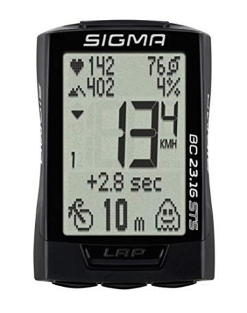 Sigma Sport Fahrrad Computer BC 23.16 STS, 23 Funktionen, Ghost-Race, Kabelloser Fahrradtacho, Trittfrequenz- und Pulsmessung, Schwarz - 1