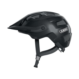 ABUS MTB-Helm MoTrip - robuster Fahrradhelm mit höhenverstellbarem Visier für Mountainbiker - individuelle Passform - für Damen und Herren - Schwarz Glänzend, M - 1